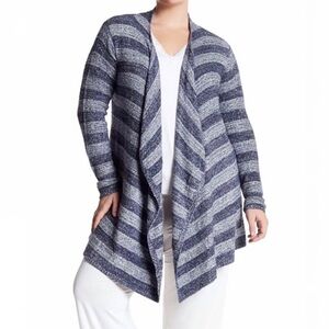Barefoot Dreams Sweater Women’s L / XL Bamboo Chic Lite Blue Striped Cardigan